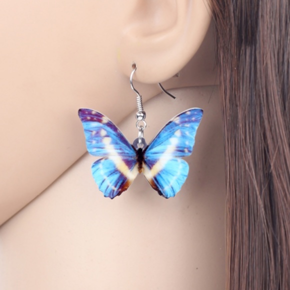 NEW Acrylic Cypris Morpho Butterfly Earrings - Picture 4 of 6